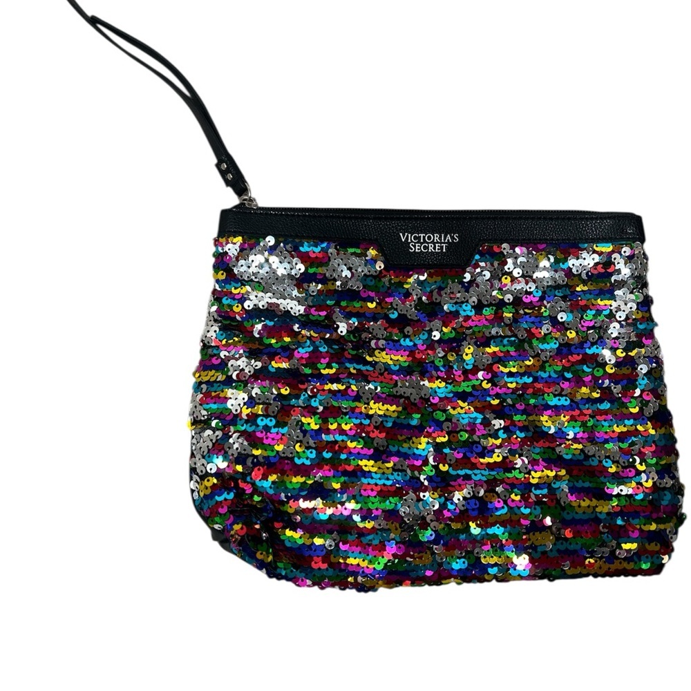 Victoria's Secret Black Multicolor Sequin Small Makeup Bag
